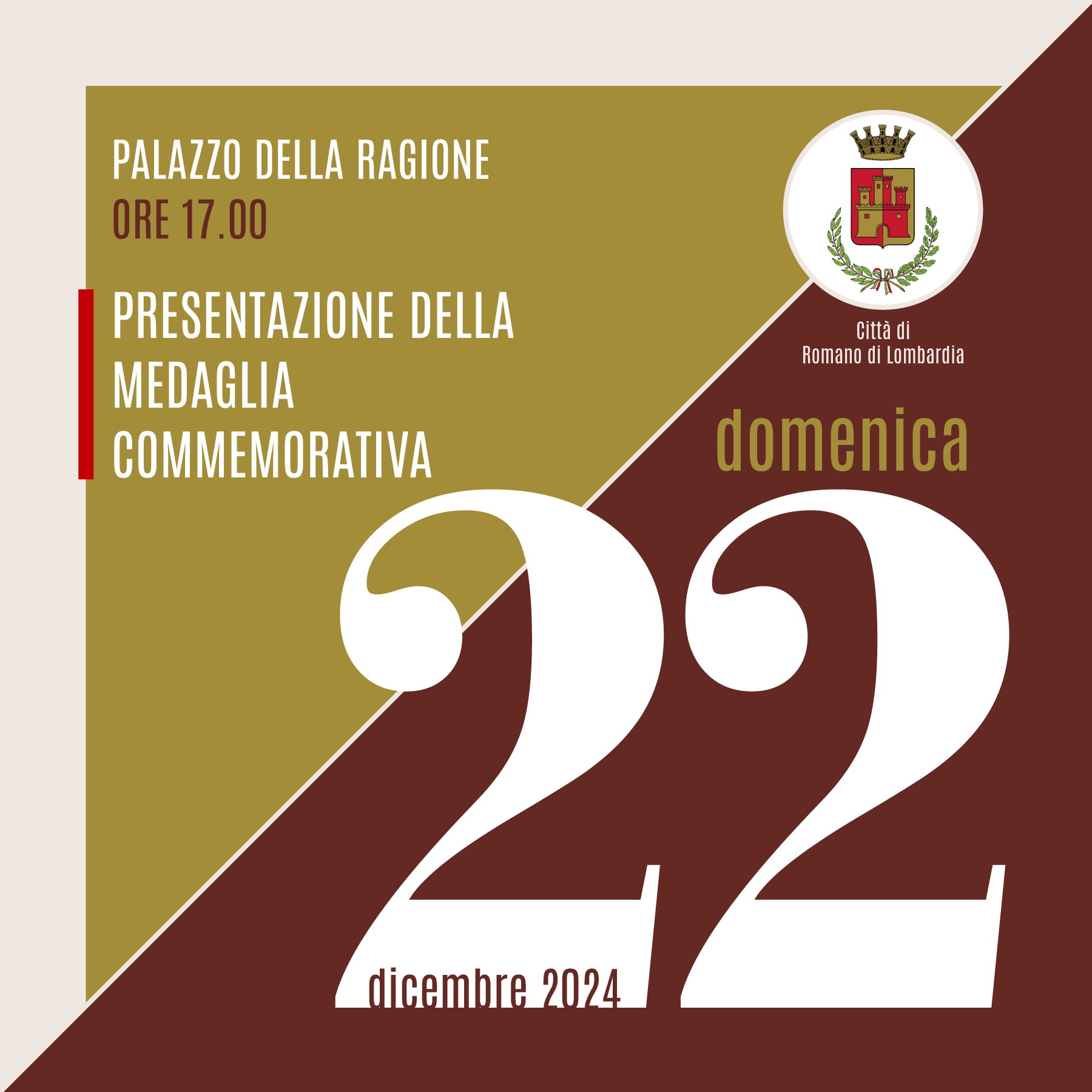 Presentazione della Medaglia Commemorativa - Palazzo della Ragione, domenica 22 dicembre alle ore 17.00 